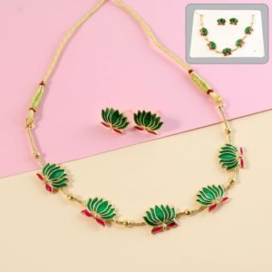 traditional green & lotus motif jewellery set