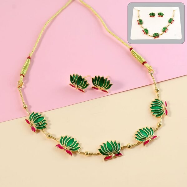 traditional green & lotus motif jewellery set