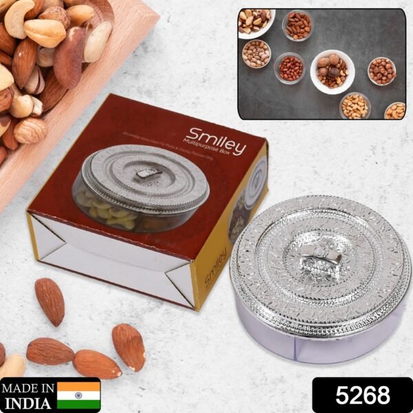 round smiley multi purpose 4 compartment box for home & kitchen use