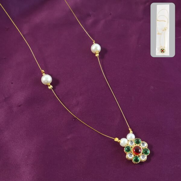 elegant traditional multicolor stone & pearl pendant chain (1 pc)
