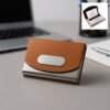 leather & stainless steel business card holder (1 pc)