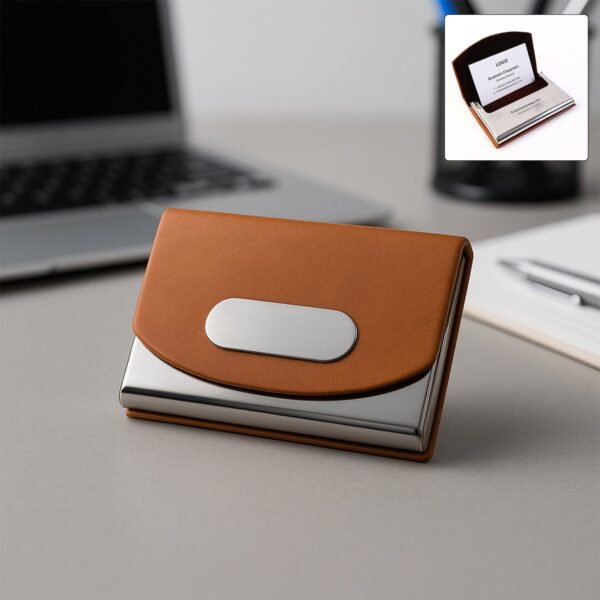 leather & stainless steel business card holder (1 pc)