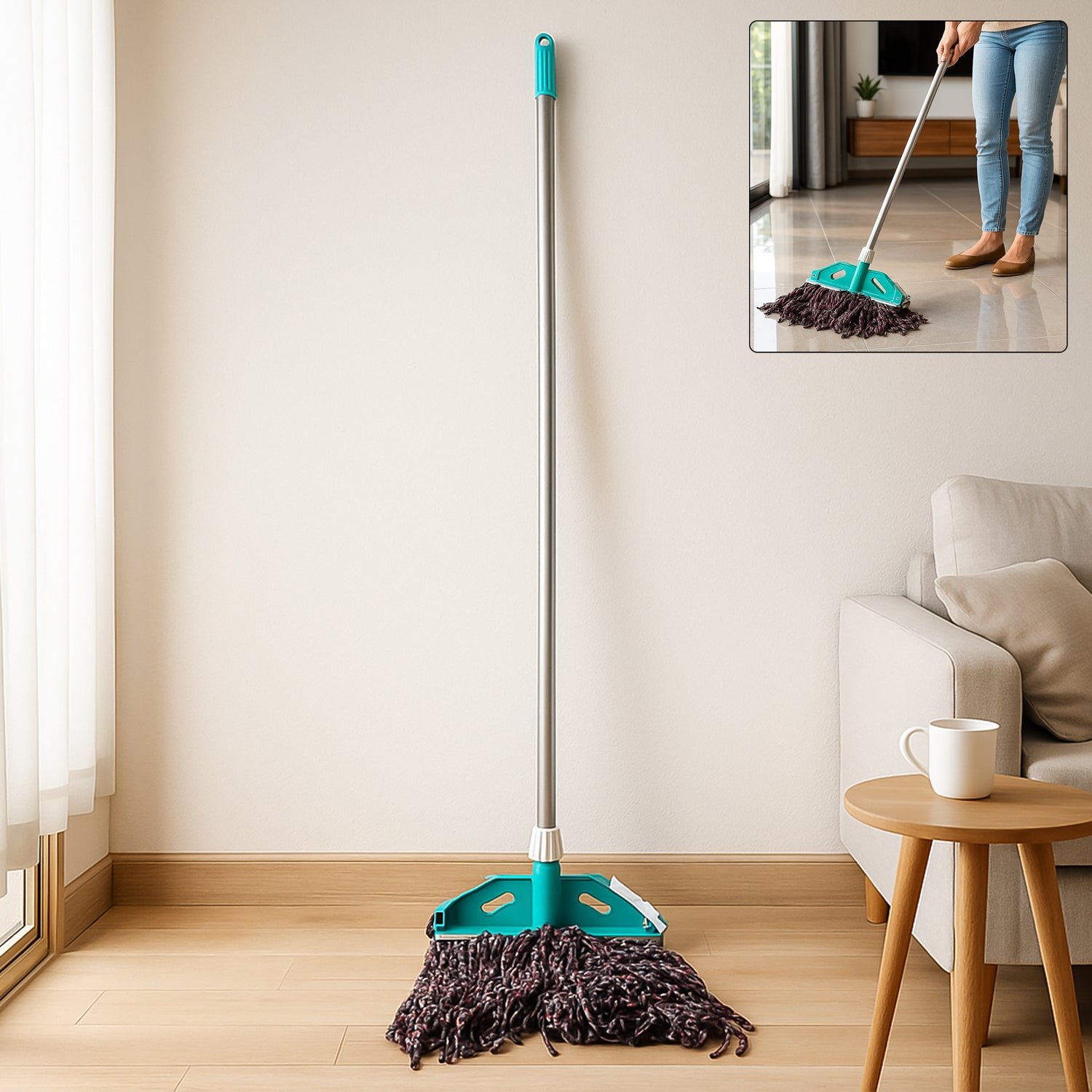 premium cotton yarn floor cleaning mop with long handle (1 pc)