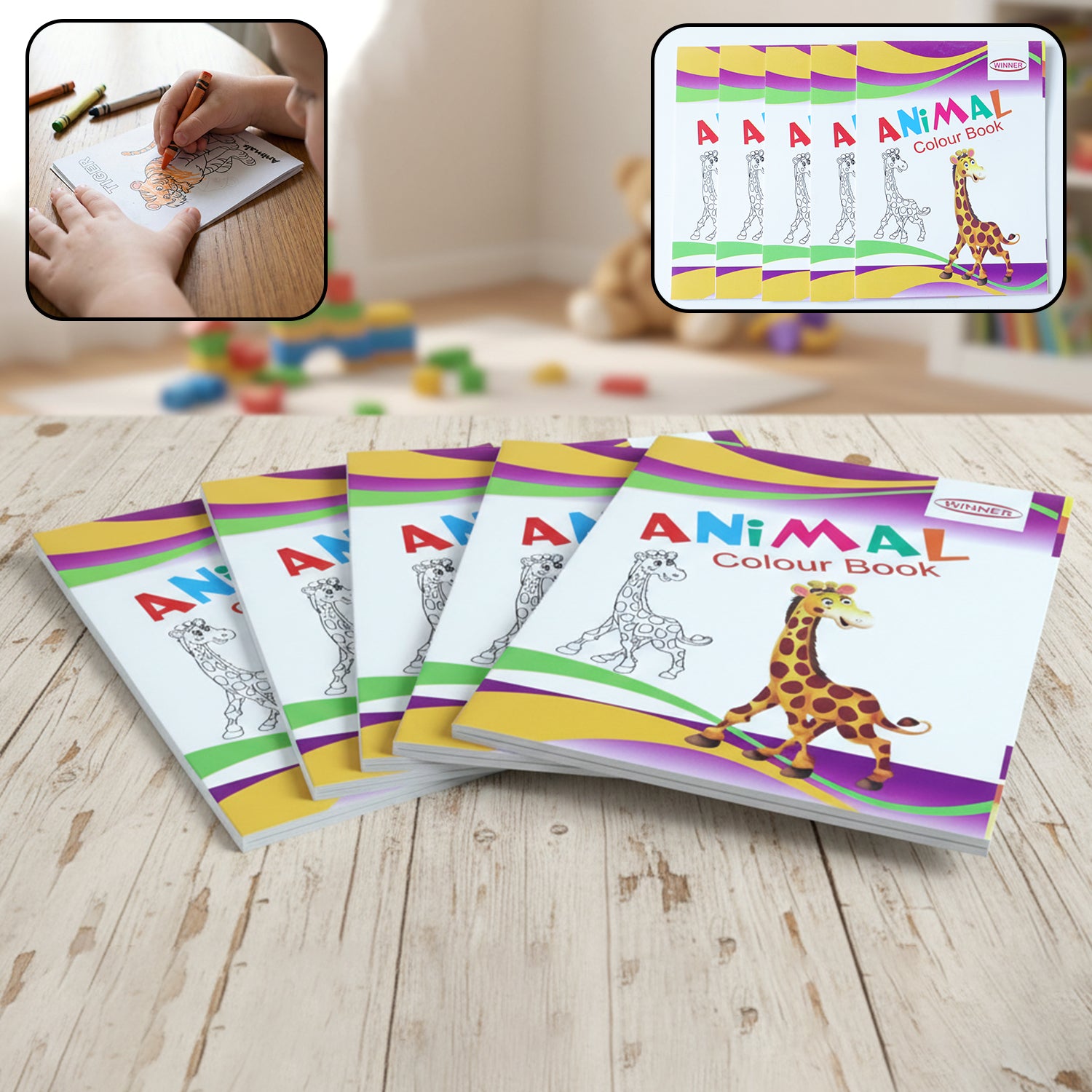kids animal theme colouring book set ( 5 pc / mix color books)
