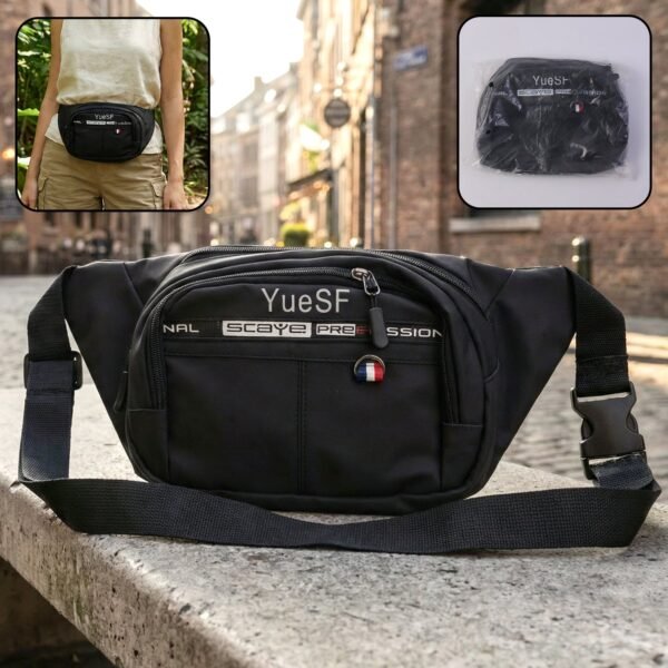 stylish multi pocket black waist bag / fanny pack (1 pc / mix design)