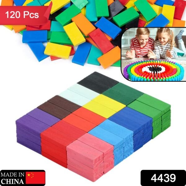 120pc dominoes blocks set multicolor wooden toy building indoor game toy.