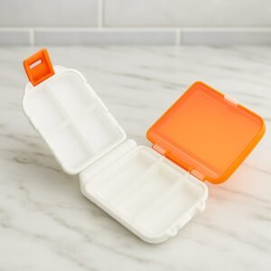 portable orange dual sided pill organizer box (1 pc)