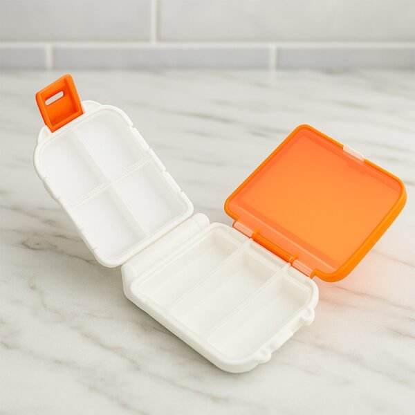 portable orange dual sided pill organizer box (1 pc)