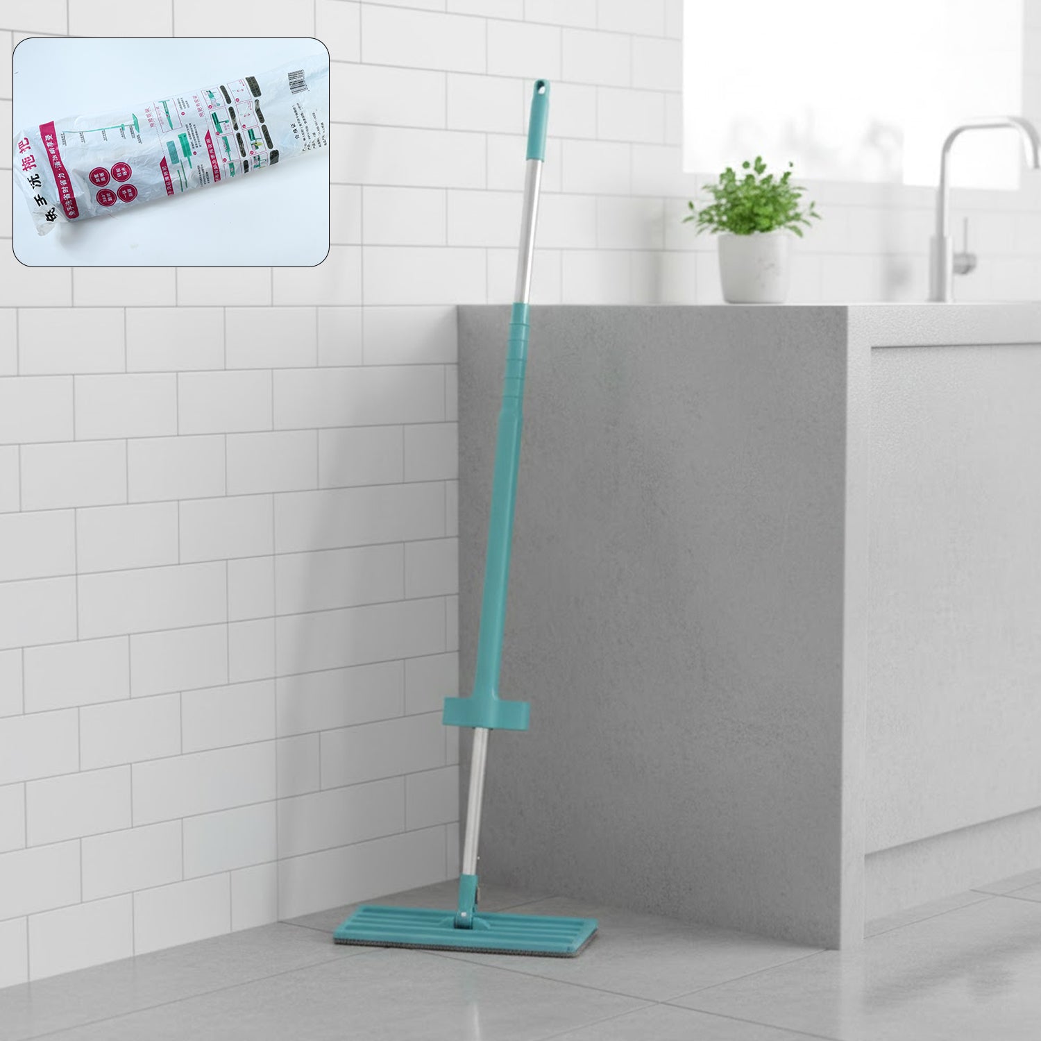 flat floor cleaning mop with long handle (1 pc)