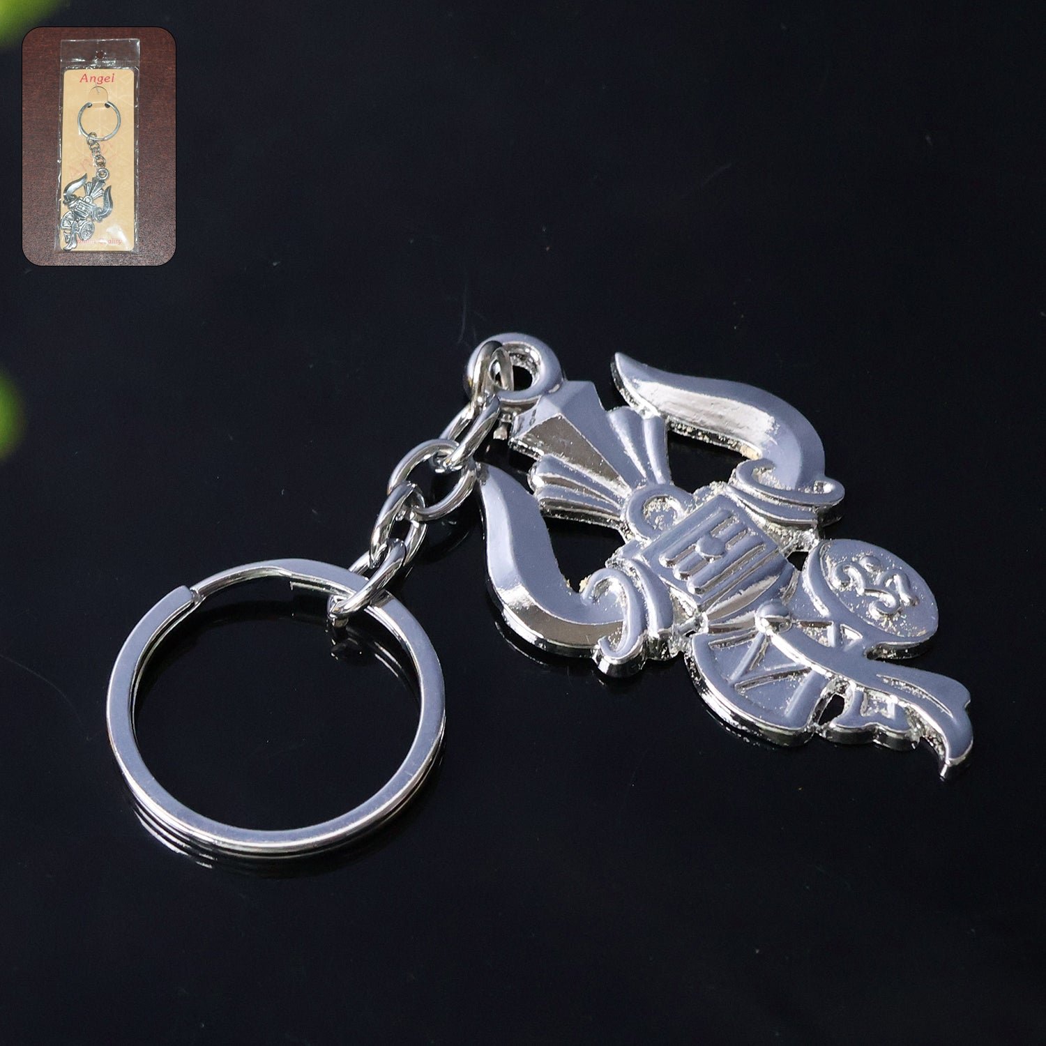 Home trishul damru shiv symbol silver keychain (1 pc)