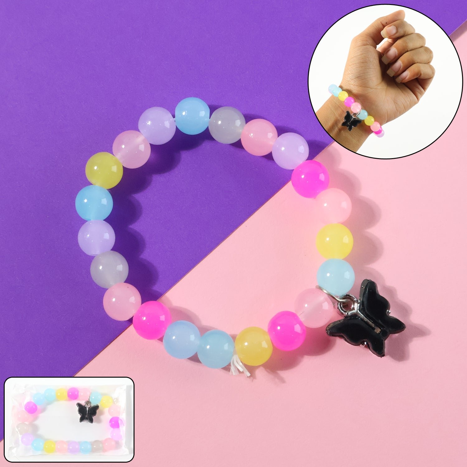Shop Full Width premium multicolor pastel bead stretch bracelet (1 pc)