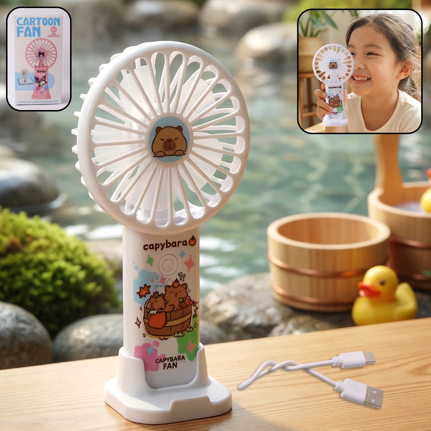 cute cartoon rechargeable handheld fan (1 pc)