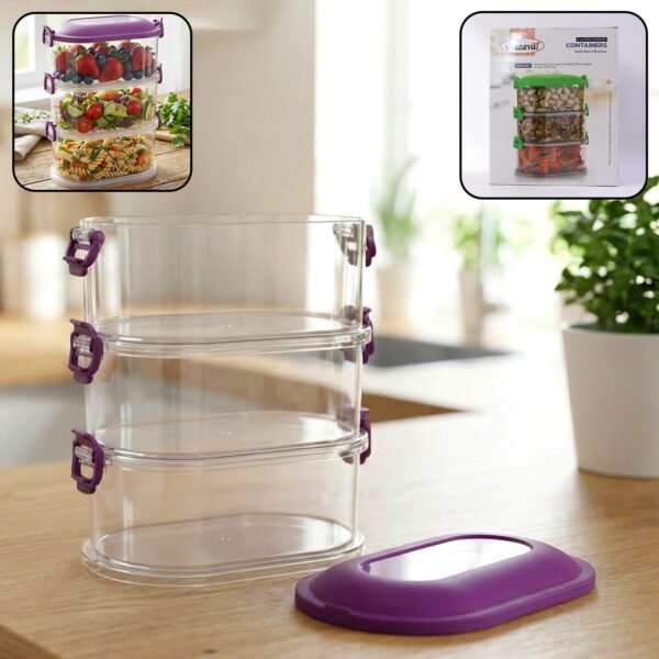 3 layer stackable airtight food storage container set (1 set)
