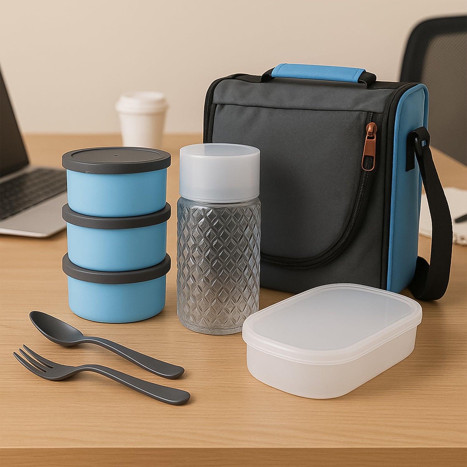 all in one lunch box with fabric bag for office & school