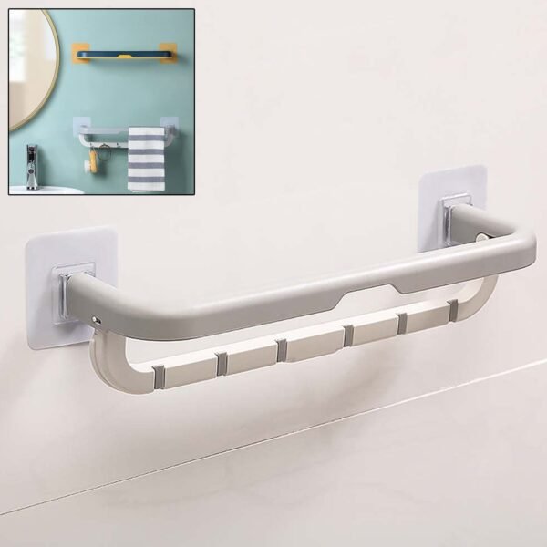 wall mounted double bar towel holder with hooks & adjustable folding shelf