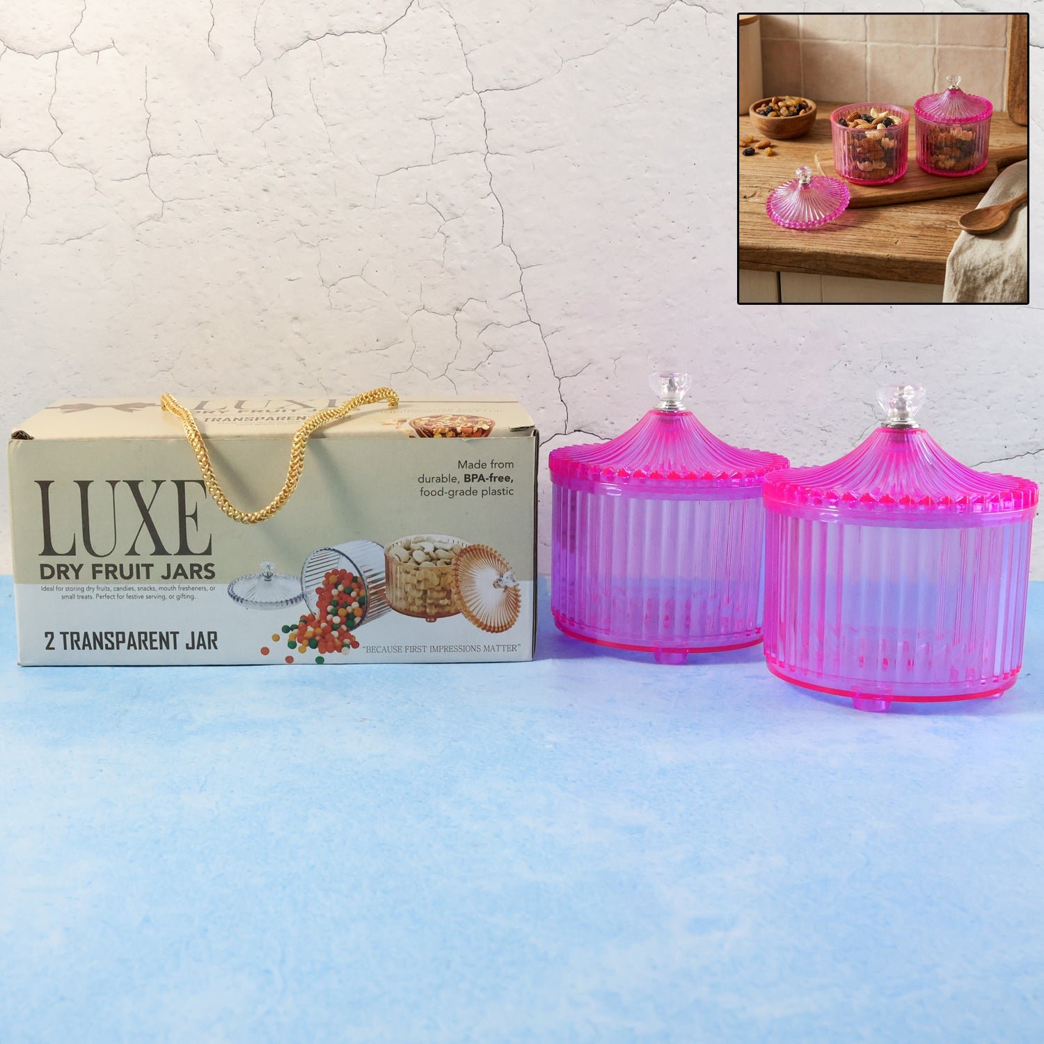 plastic luxury transparent dry fruit storage jars (2 pc)