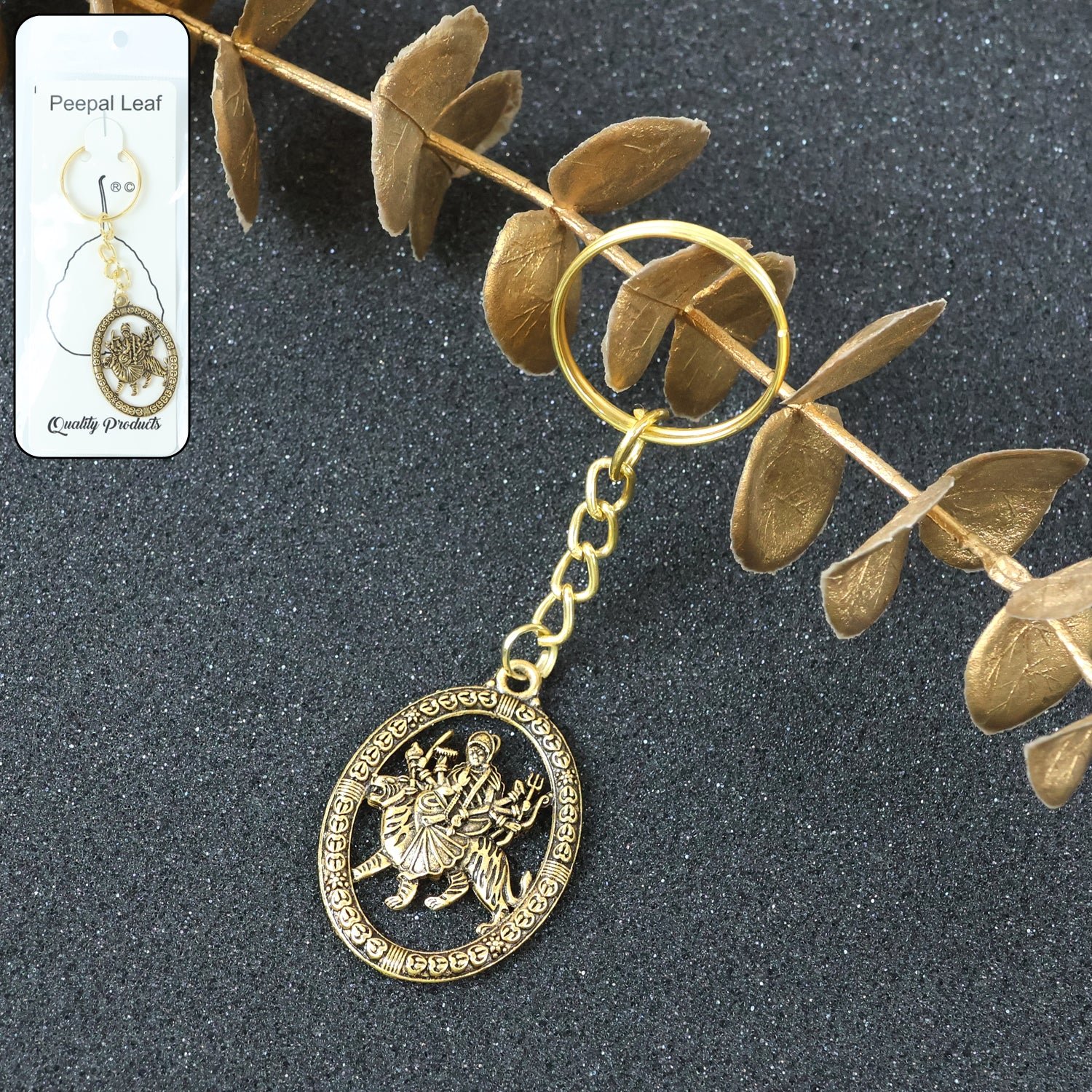Home maa durga oval frame golden keychain (1 pc)