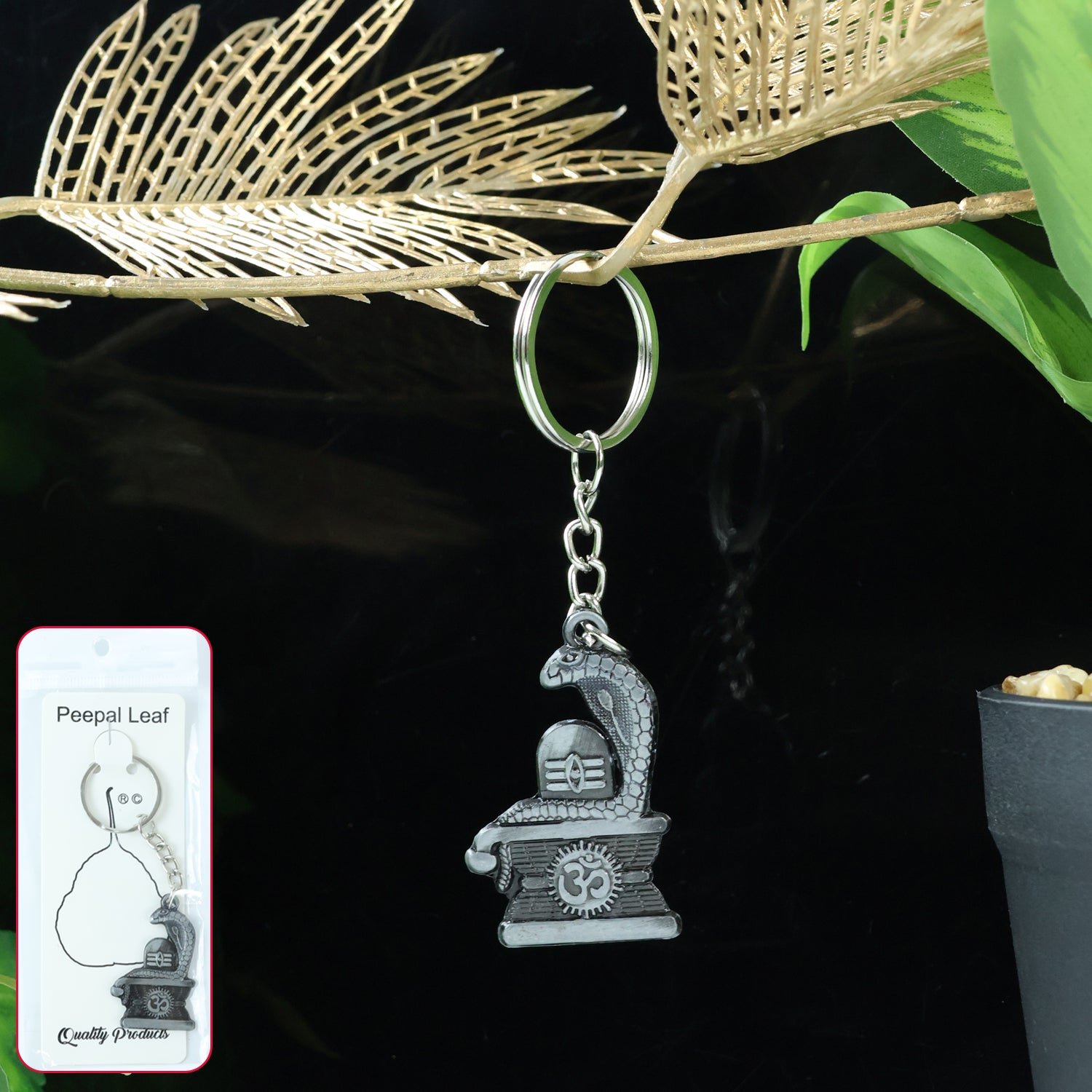 Home shivling with snake design silver keychain (1 pc)