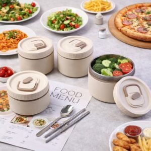 bento style lunch box set with multiple containers & carry bag