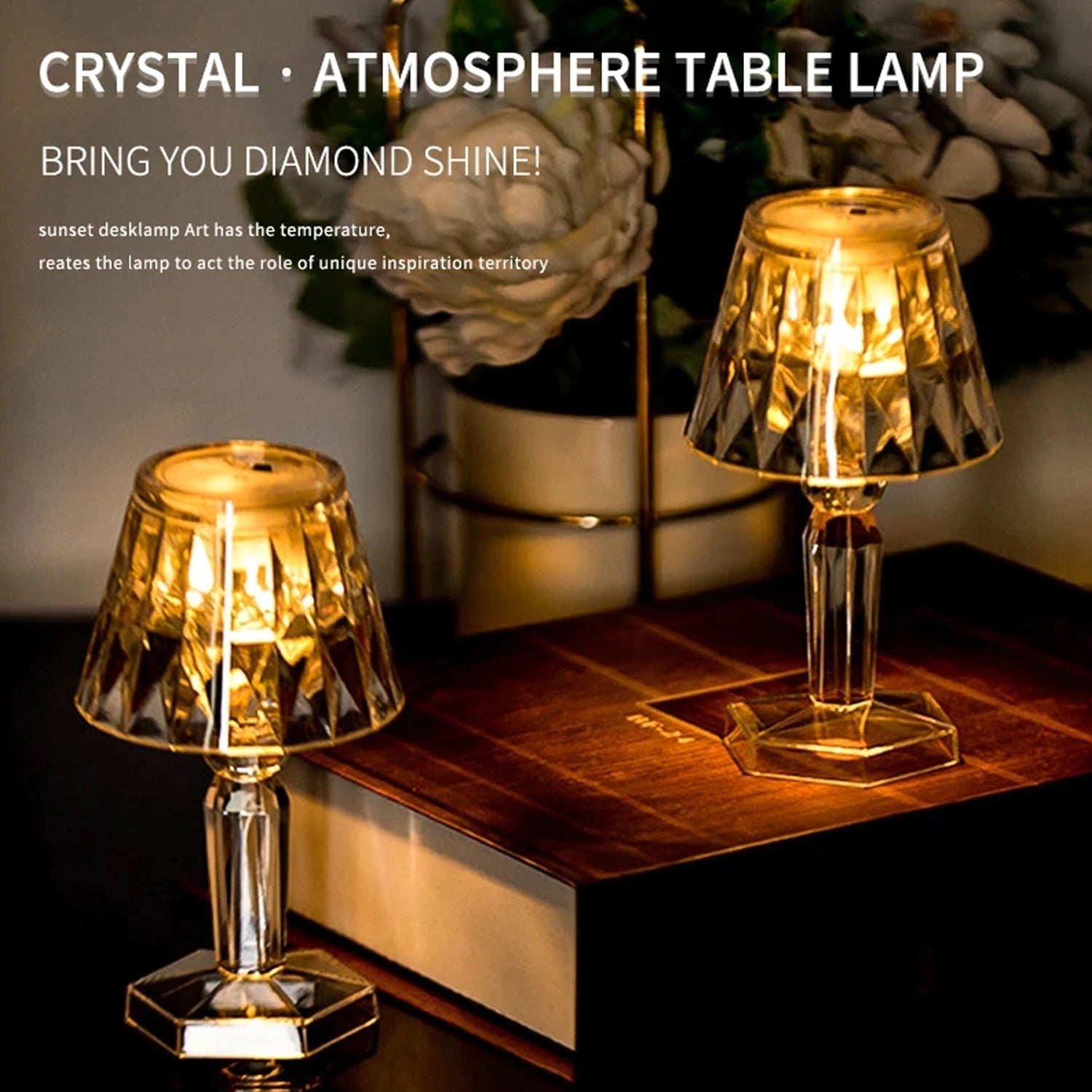 2in1 transparent mini crystal table lamp with reflection light