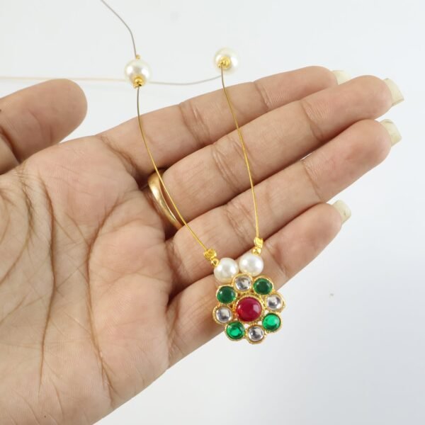 elegant traditional multicolor stone & pearl pendant chain (1 pc)