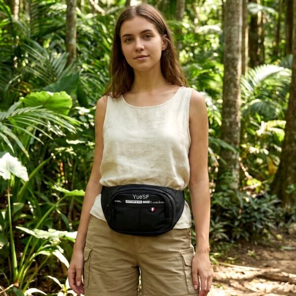 stylish multi pocket black waist bag / fanny pack (1 pc / mix design)