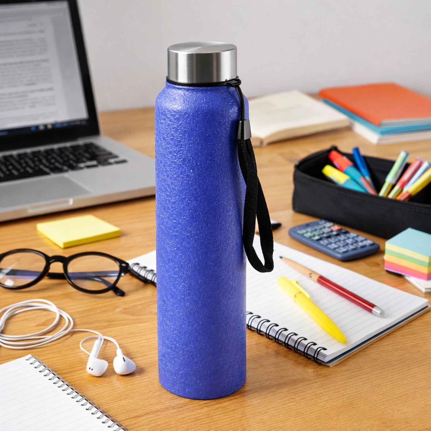 classic stainless steel water bottle blue color (1000 ml, 1 pc)