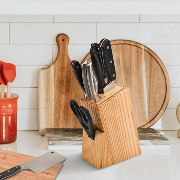 kitchen knife set with wooden block and scissors, chhari (5 pcs, black)