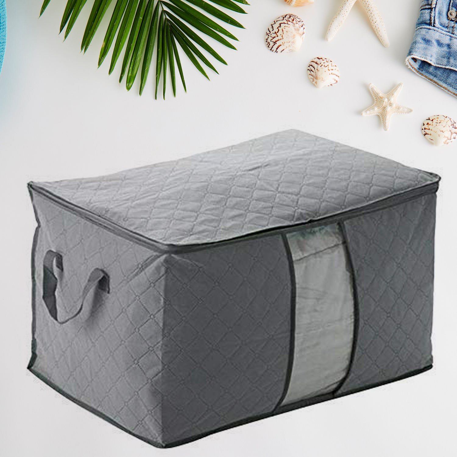 premium quilted foldable storage bag with transparent window