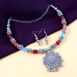 oxidised silver traditional beaded necklace set