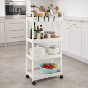 4 layer multipurpose kitchen storage organizer trolley with wheels
