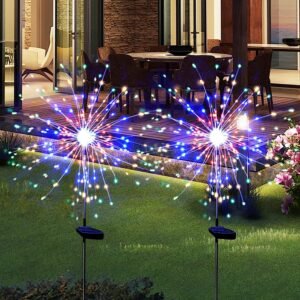 solar powered multicolor starburst firework garden light set (2 pc / 150 led)