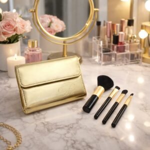 4 in 1 portable makeup brush set with storage pouch