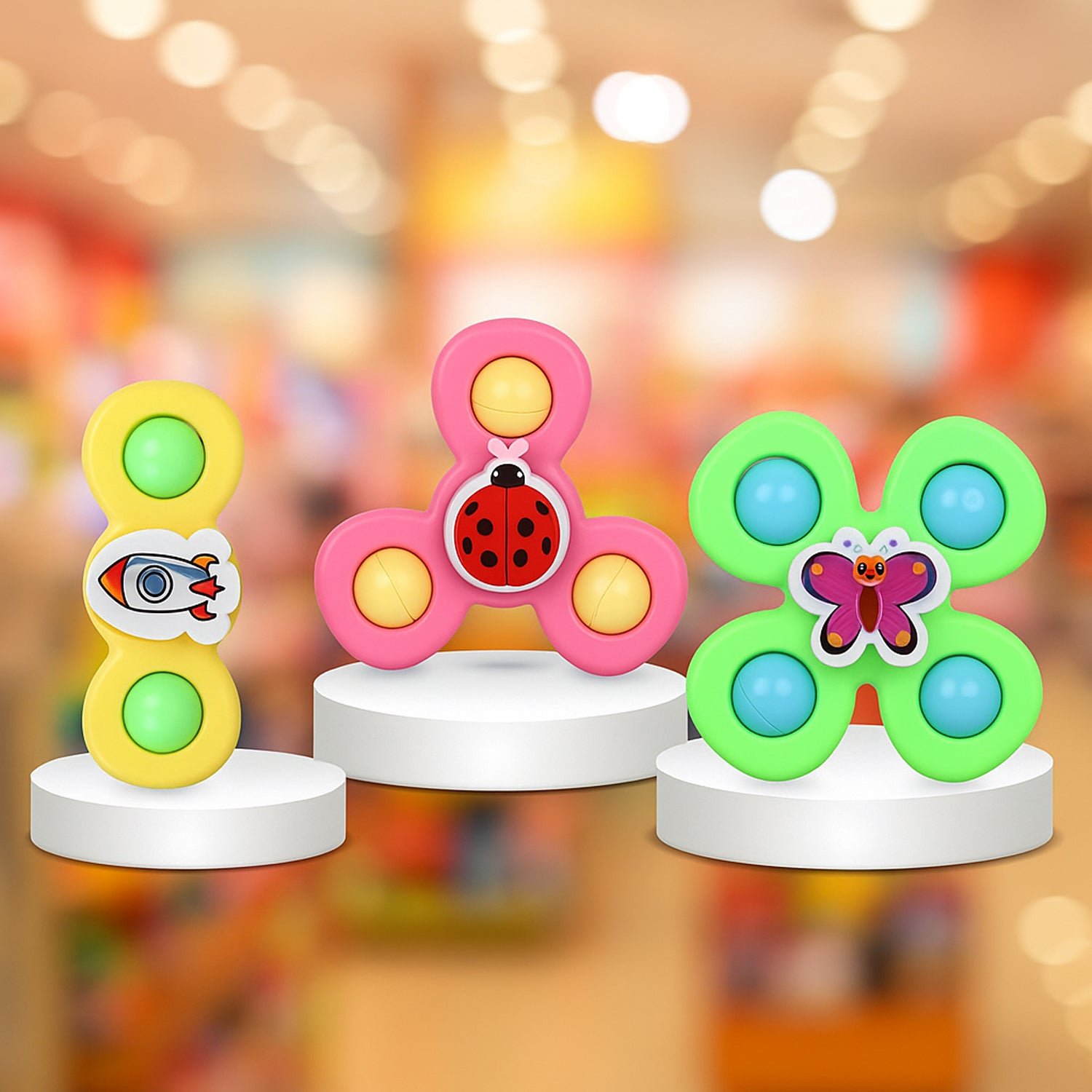 colour baby spinner toy set â€“ suction cup sensory spin toys (3 pc set)