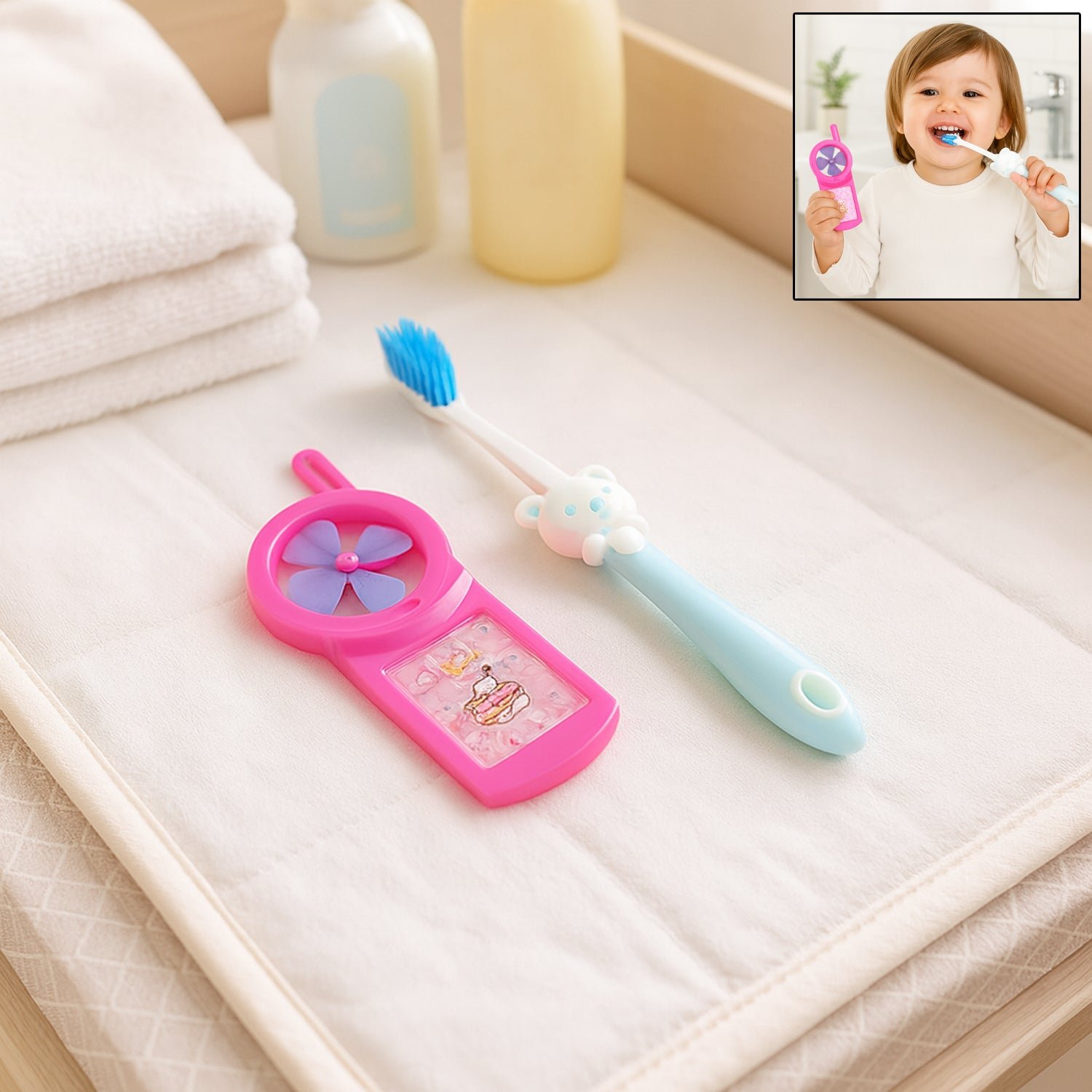 kids toothbrush and fan toy set