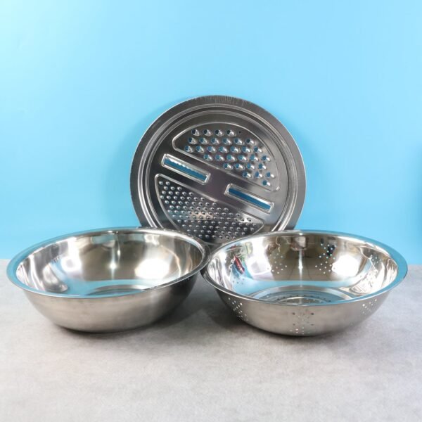 3 in 1 stainless steel mixing, straining & grater bowl set