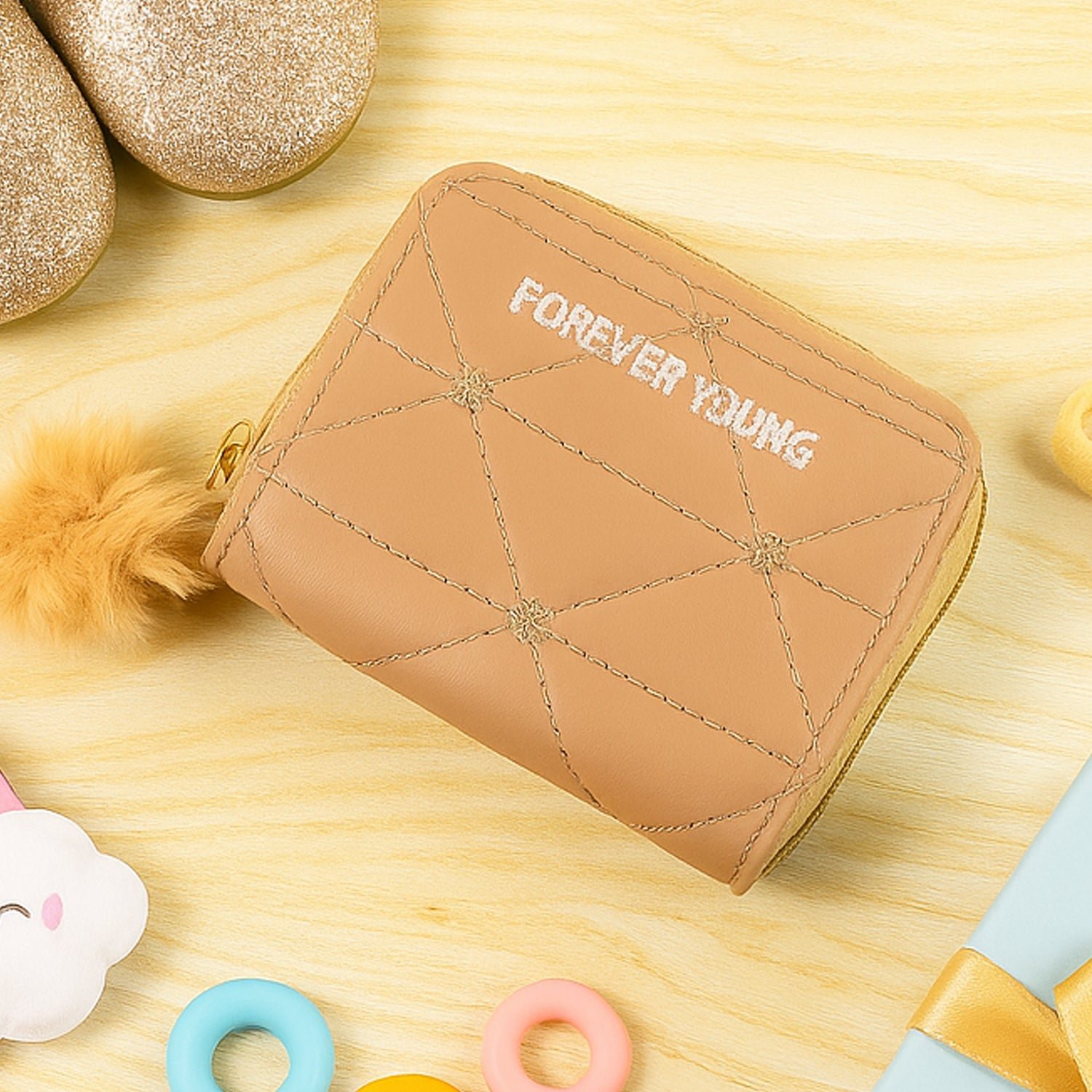 stylish kids wallet with soft fur zip puller (1 pc)