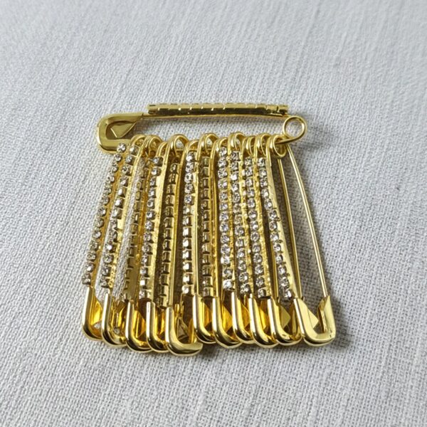 decorative golden safety pin brooch set (12 pc set)