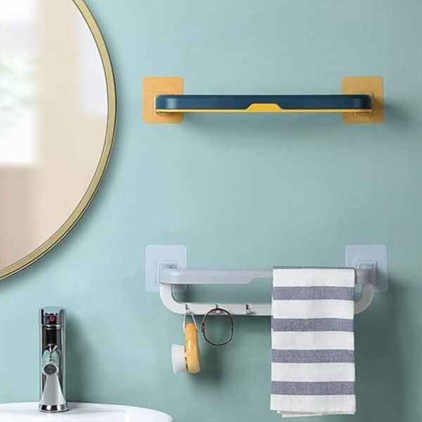 wall mounted double bar towel holder with hooks & adjustable folding shelf