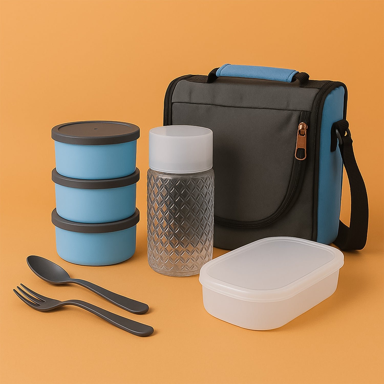 all in one lunch box with fabric bag for office & school