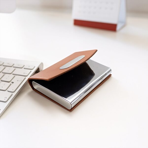 leather & stainless steel business card holder (1 pc)