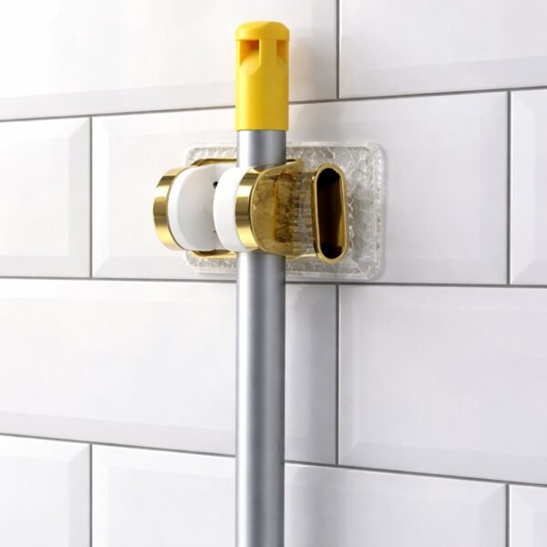 wall mounted broom & mop holder with strong grip clips
