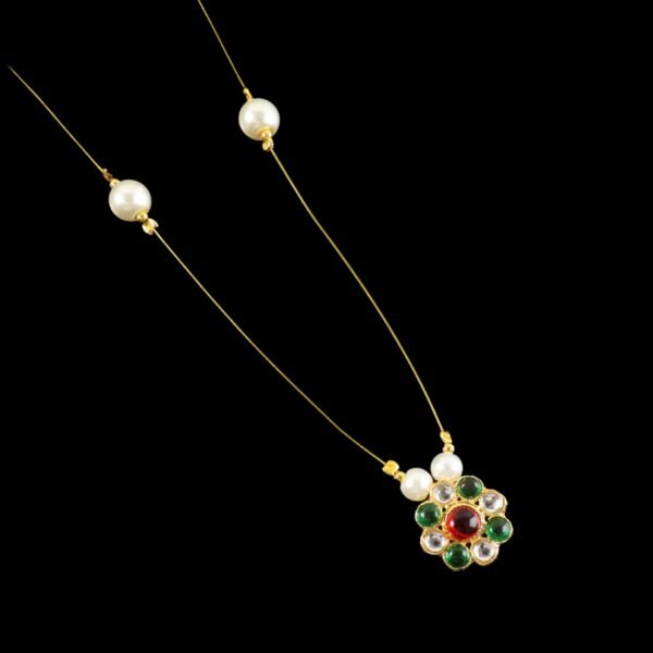 elegant traditional multicolor stone & pearl pendant chain (1 pc)