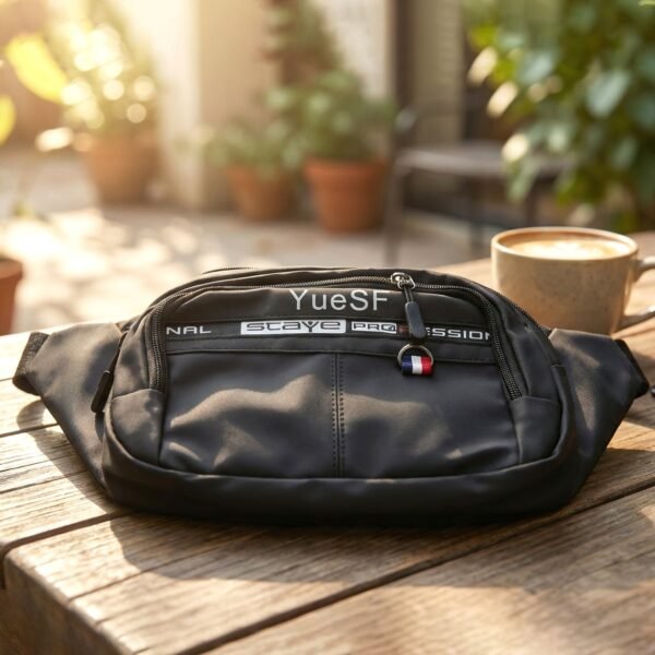 stylish multi pocket black waist bag / fanny pack (1 pc / mix design)