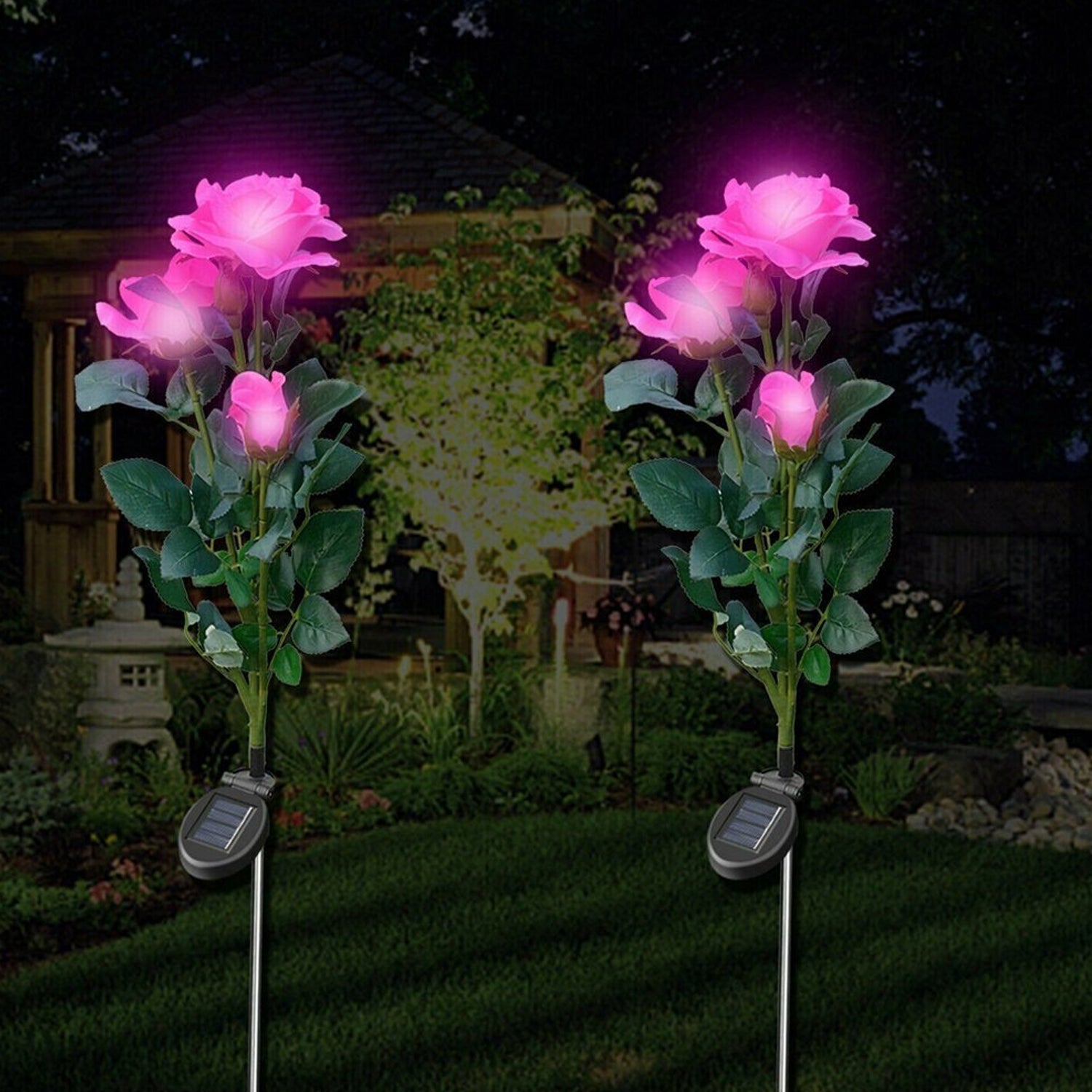 garden solar outdoor rose lights decorative holiday decoration (2 pcs set)