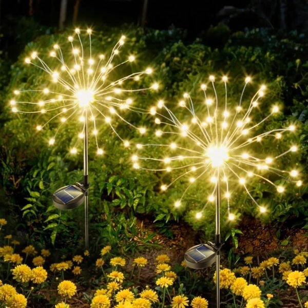 solar powered warm white starburst firework garden light set (2 pc / 120 led)
