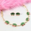 traditional green & lotus motif jewellery set