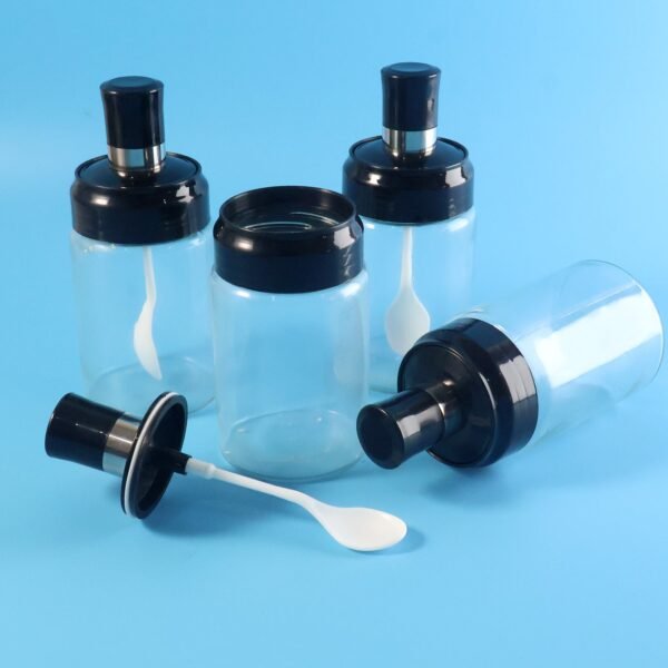 transparent spice jar set with spoon & airtight lid (4 pc)