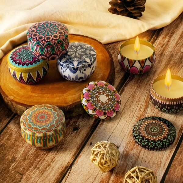 premium decorative mandala printed metal candle container (4 pc)