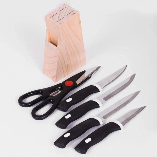 kitchen knife set with wooden block and scissors, chhari (5 pcs, black)